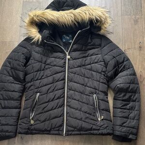 YMI Black Puffer Jacket with Faux Fur Trim